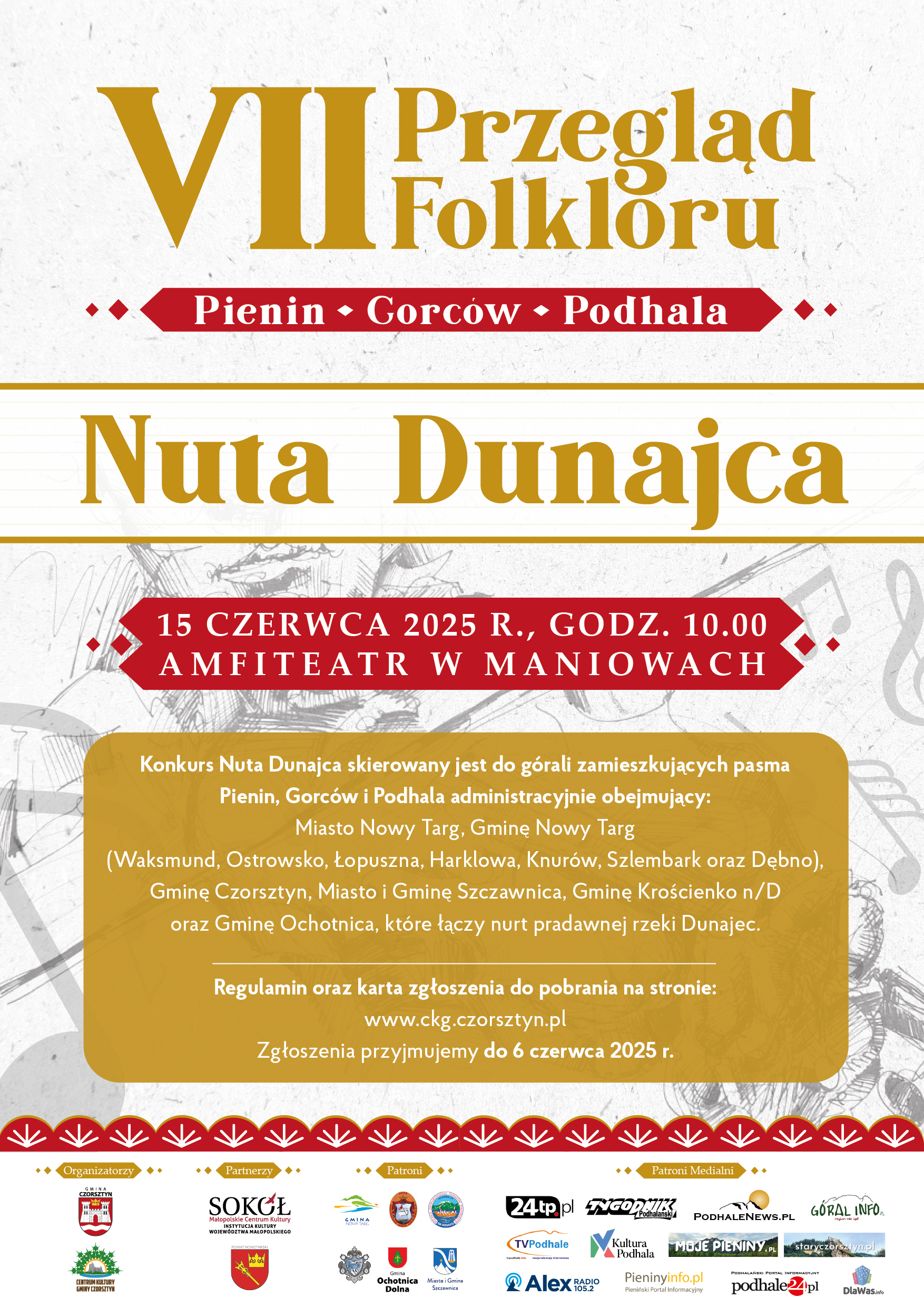 Harmonogram występów podczas VII Przeglądu Folkloru Pienin - Gorców - Podhala